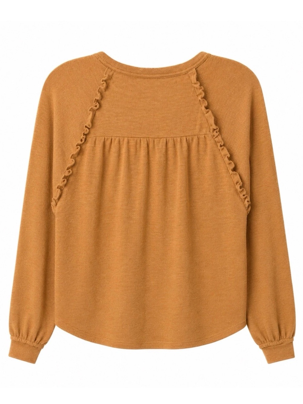Pilcro Anthropologie Diana Ruffled Raglan Sweater Top Burnt Orange XS - Picture 3 of 4